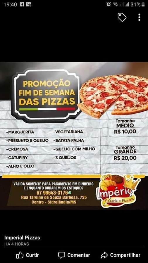 Império das Pizzas - Atendimento todos os dias com PROMOÇÕES